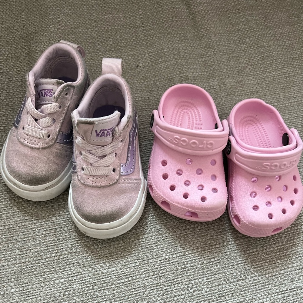 Toddler size 3 bundle pink crocs and purple vans